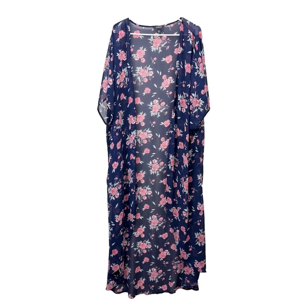 Torrid Blue Pink Floral Sheer Chiffon Duster Open Kimono Boho Layers Size 3X 4X‎ - Picture 4 of 10